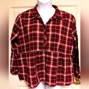 Dizzy Gal Flannel Babydoll Top EUC